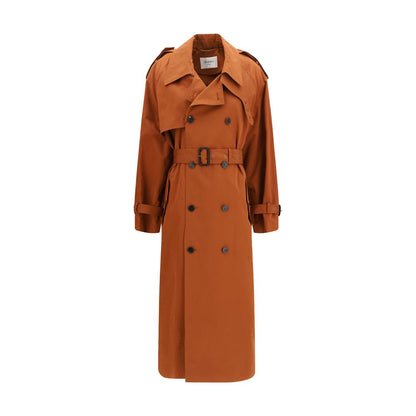 Saint Laurent Brown Cotton Double Breasted Trench Coat