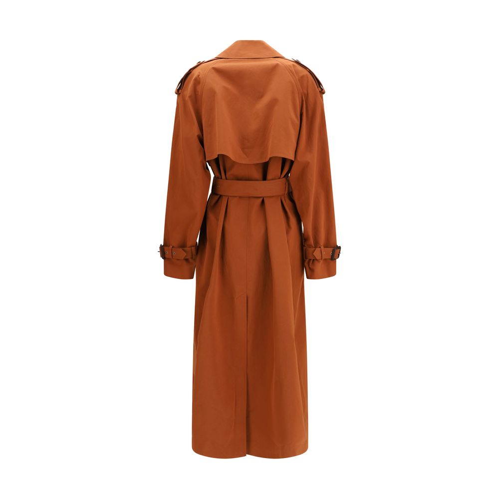 Saint Laurent Brown Cotton Double Breasted Trench Coat
