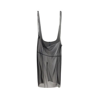 Prada Black Semi-Sheer Cigaline Midi-Skirt with Suspender Straps