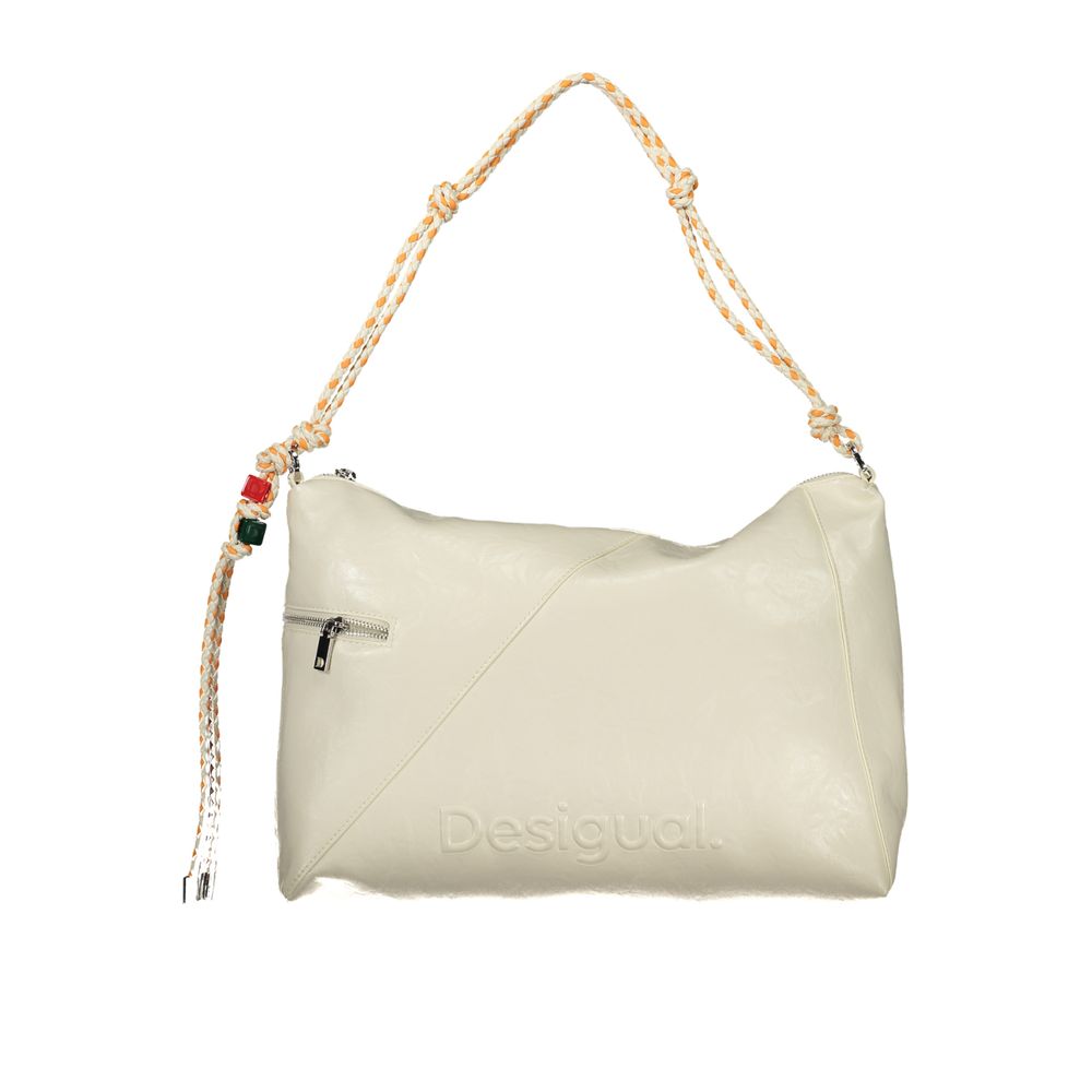 Desigual Ecru Polyurethane Women Handbag - Half Logo Bag Leiria 2.0