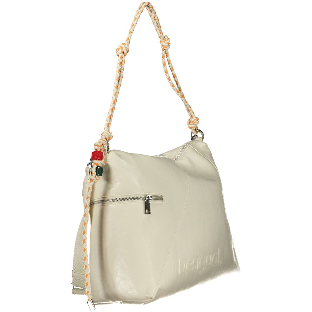 Desigual Ecru Polyurethane Women Handbag - Half Logo Bag Leiria 2.0
