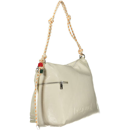 Desigual Ecru Polyurethane Women Handbag - Half Logo Bag Leiria 2.0