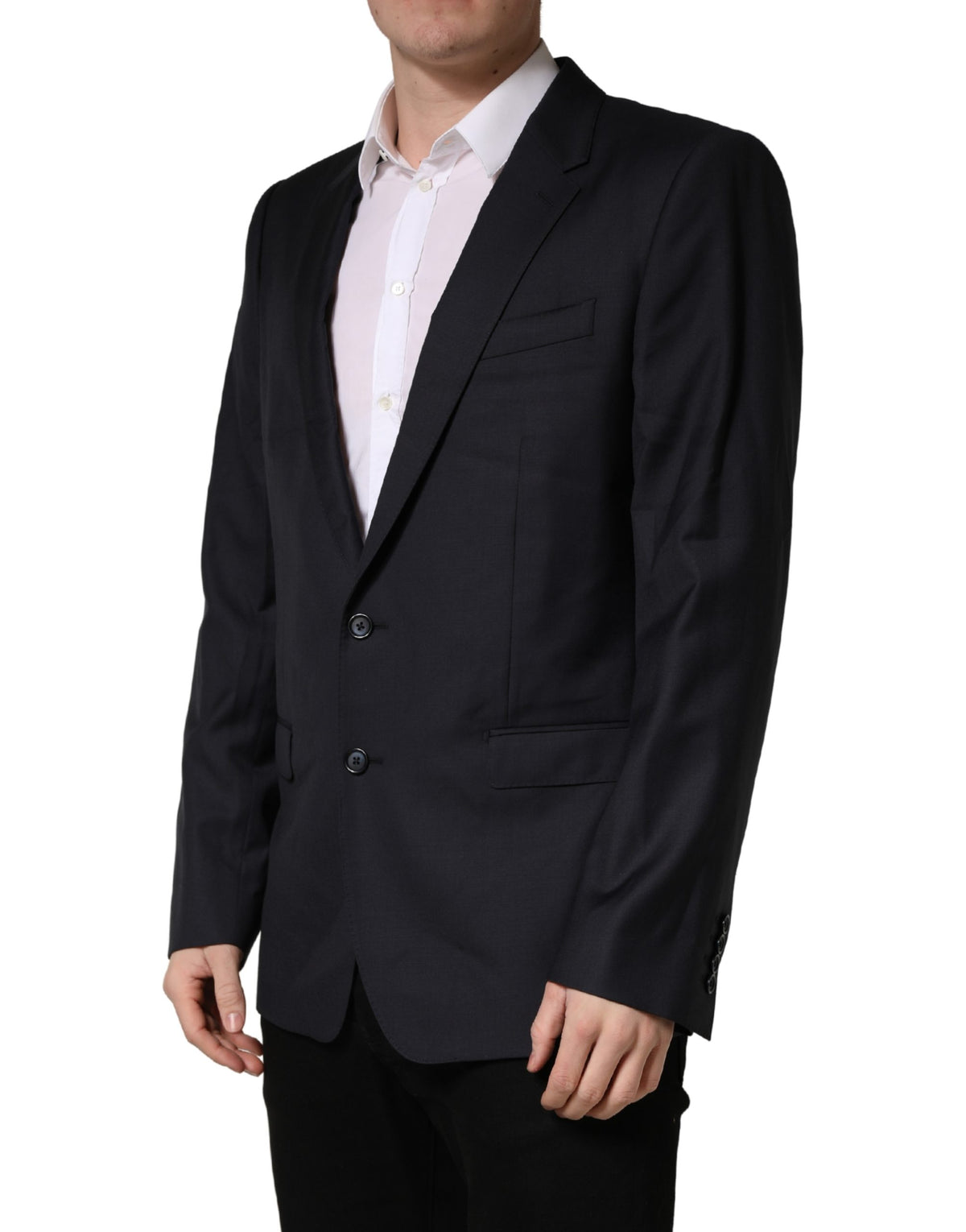 Dolce & Gabbana Black Wool Slim Fit Coat Men Jacket Blazer