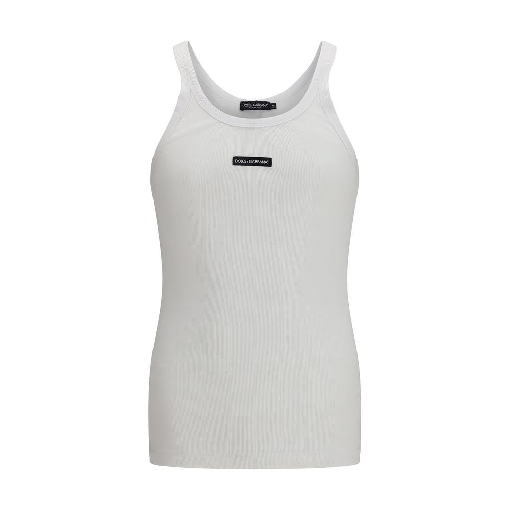 Dolce & Gabbana White Cotton Printed Tank Top