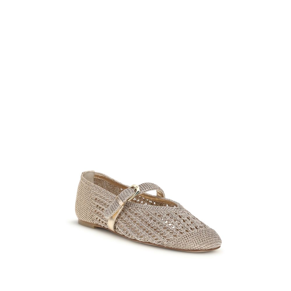 Stuart Weitzman Gold Fabric Ballet Flats - Leora Ballerinas