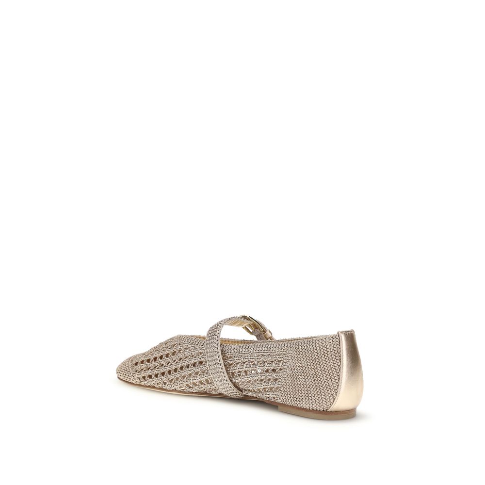 Stuart Weitzman Gold Fabric Ballet Flats - Leora Ballerinas