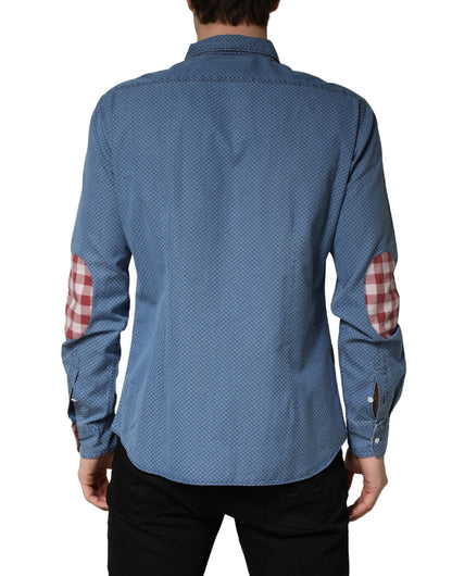 AGLINI Blue Cotton Slim Fit Collared LongSleeve Casual Shirt
