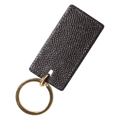 Dolce & Gabbana Black Calf Leather Logo Metal Ring Keychain