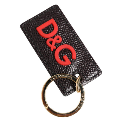 Dolce & Gabbana Black Calf Leather Logo Metal Ring Keychain