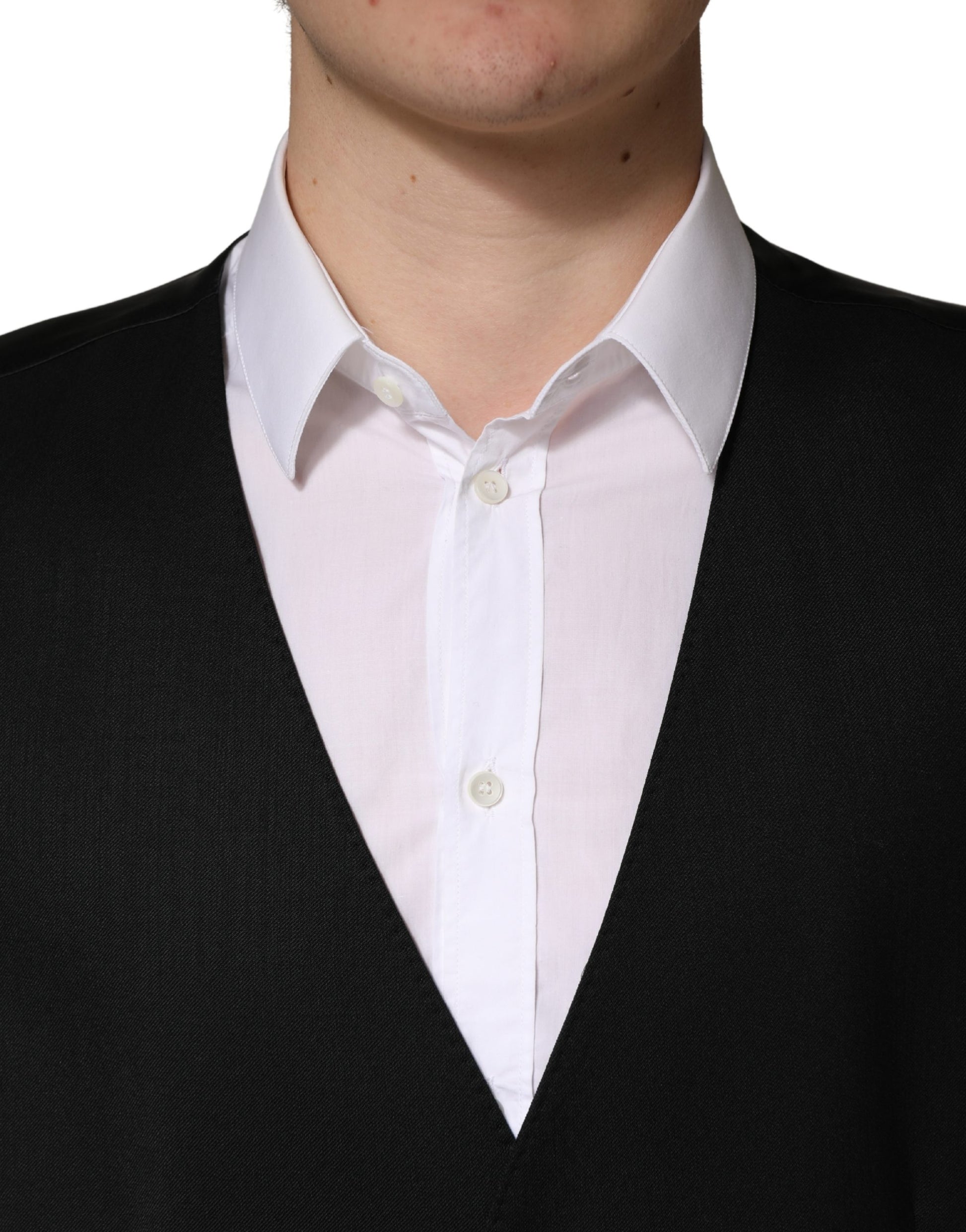 Dolce & Gabbana Black Wool Single Breasted Waistcoat Vest for Men
