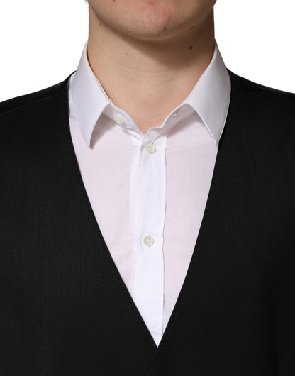 Dolce & Gabbana Black Wool Single Breasted Waistcoat Vest for Men