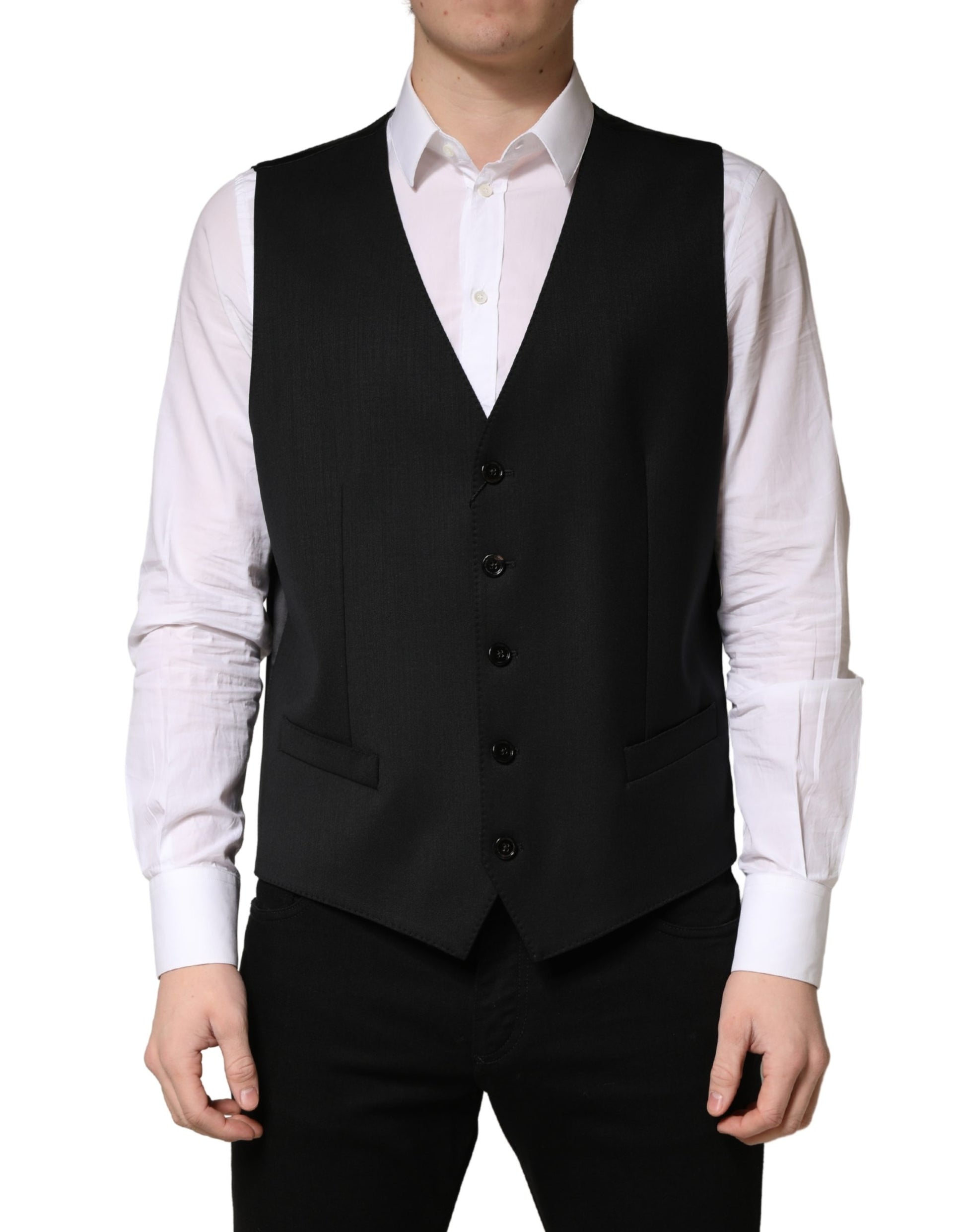 Dolce & Gabbana Black Wool Single Breasted Waistcoat Vest for Men