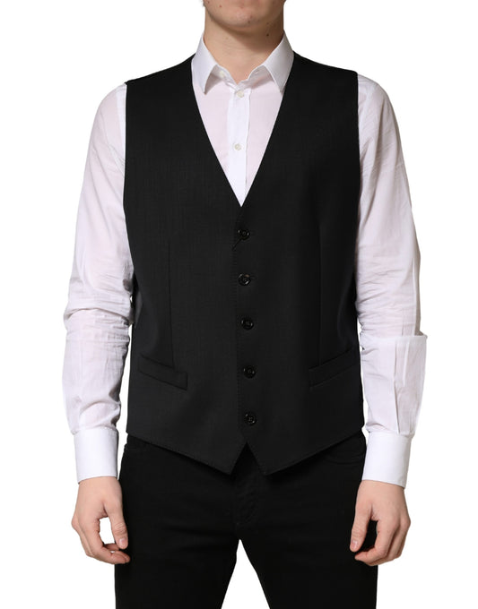 Dolce & Gabbana Black Wool Single Breasted Waistcoat Vest for Men