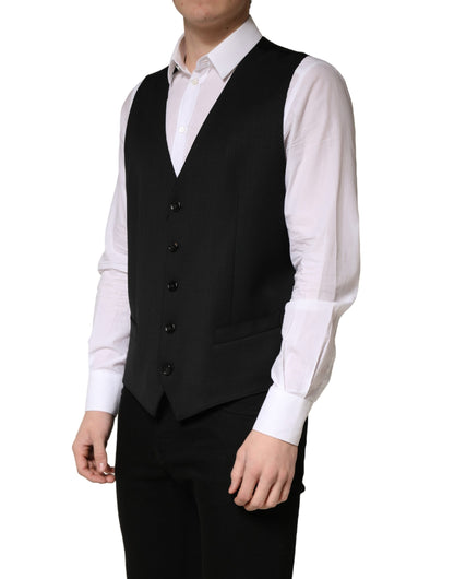 Dolce & Gabbana Black Wool Single Breasted Waistcoat Vest for Men