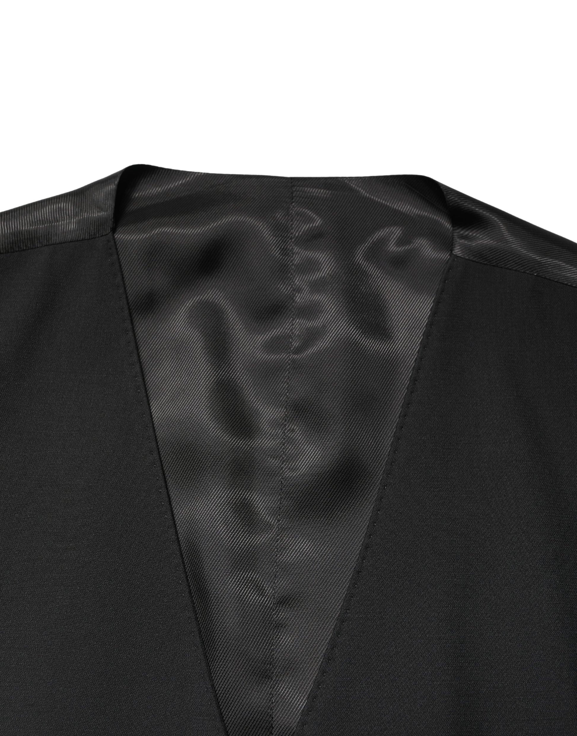 Dolce & Gabbana Black Wool Single Breasted Men Waistcoat Vest