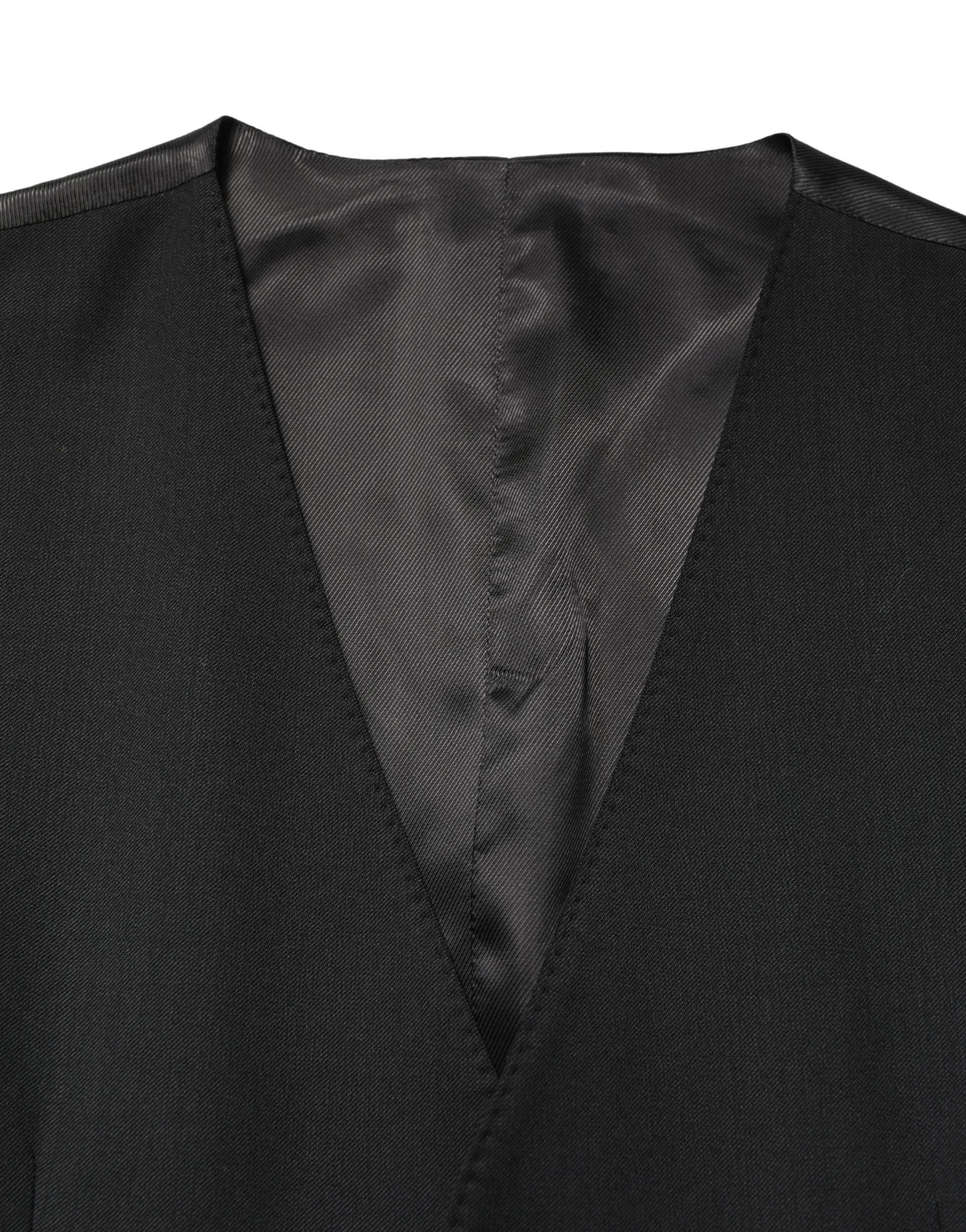 Dolce & Gabbana Black Wool Single Breasted Waistcoat Vest