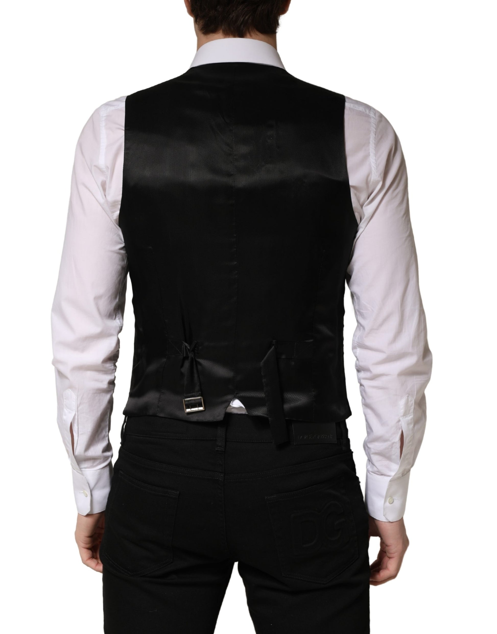 Dolce & Gabbana Black Wool Single Breasted Waistcoat Vest