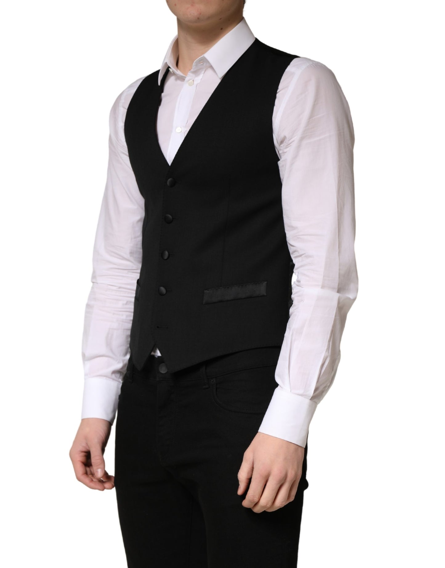 Dolce & Gabbana Black Wool Single Breasted Waistcoat Vest