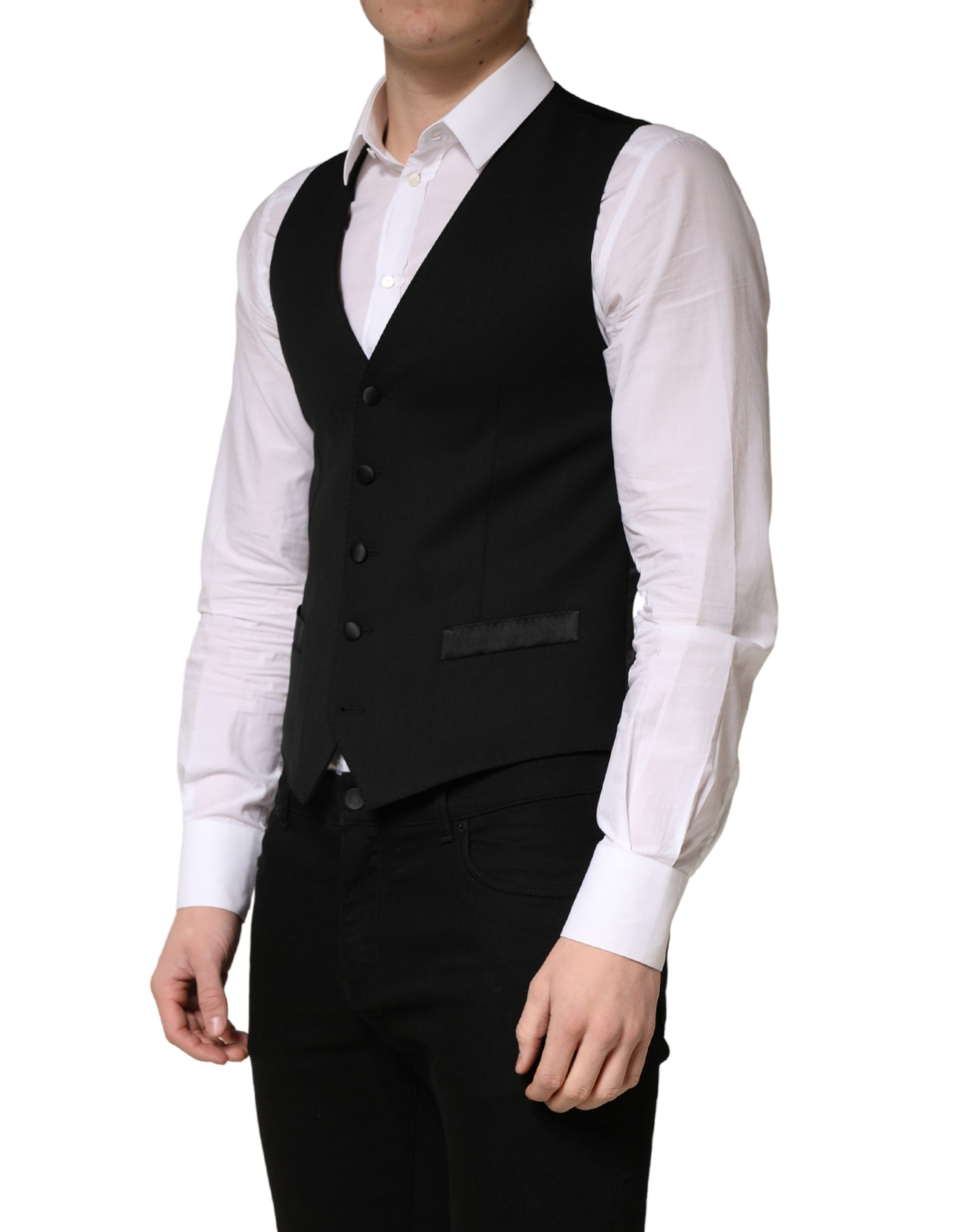 Dolce & Gabbana Black Wool Single Breasted Waistcoat Vest