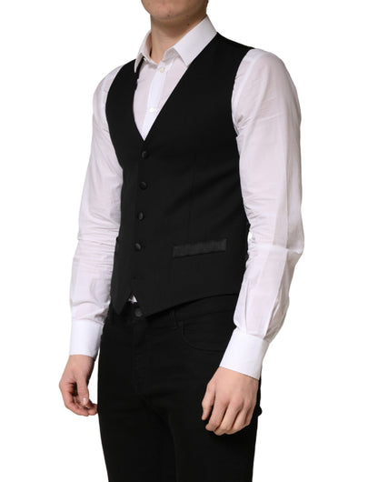 Dolce & Gabbana Black Wool Single Breasted Waistcoat Vest