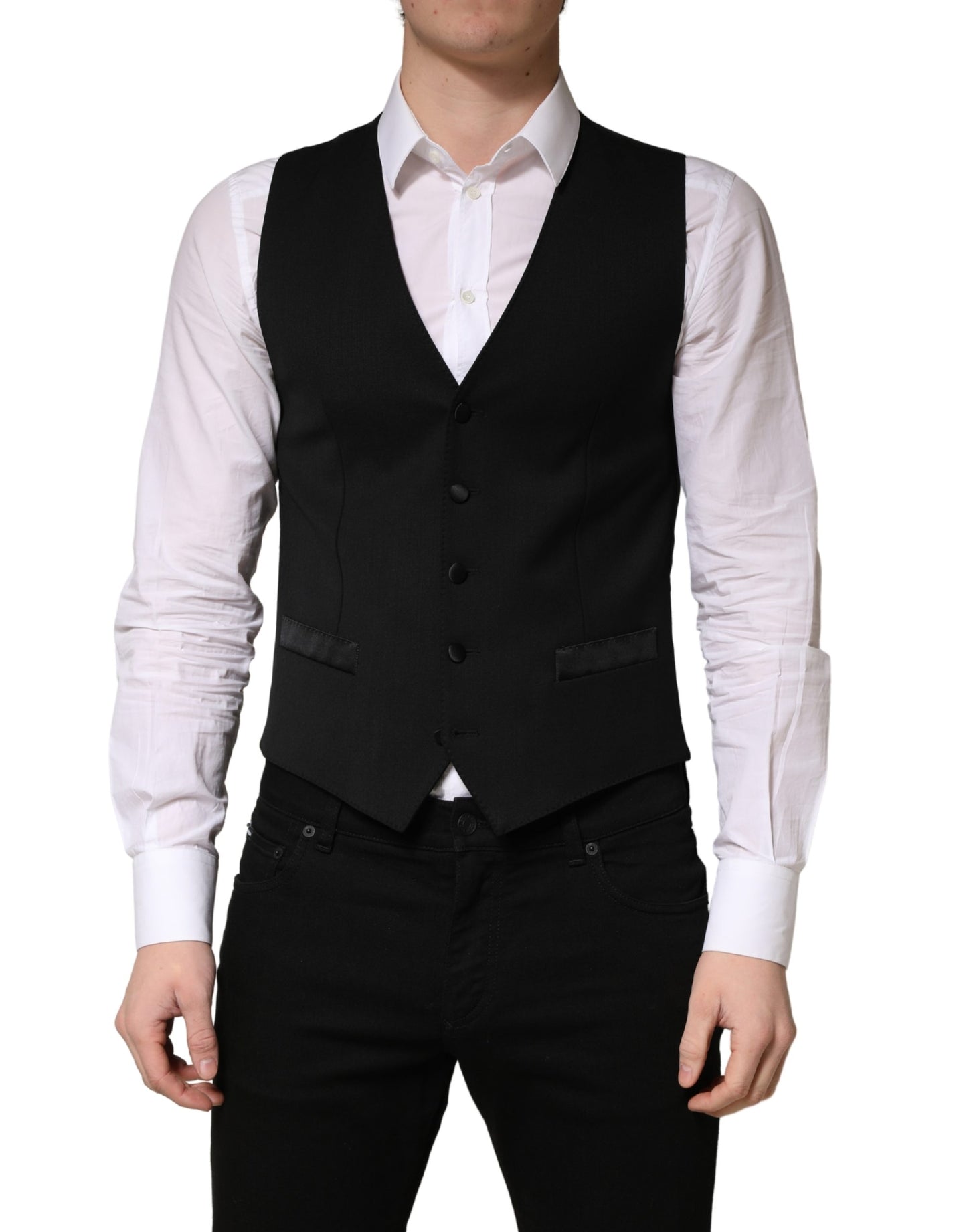 Dolce & Gabbana Black Wool Single Breasted Waistcoat Vest