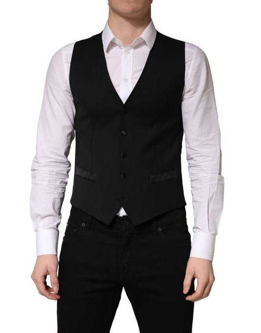 Dolce & Gabbana Black Wool Single Breasted Waistcoat Vest