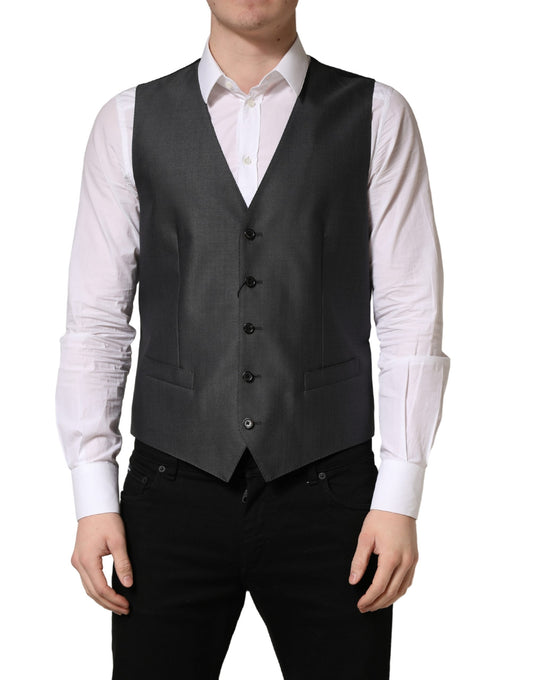 Dolce & Gabbana Dark Gray Single Breasted Men's Waistcoat Vest