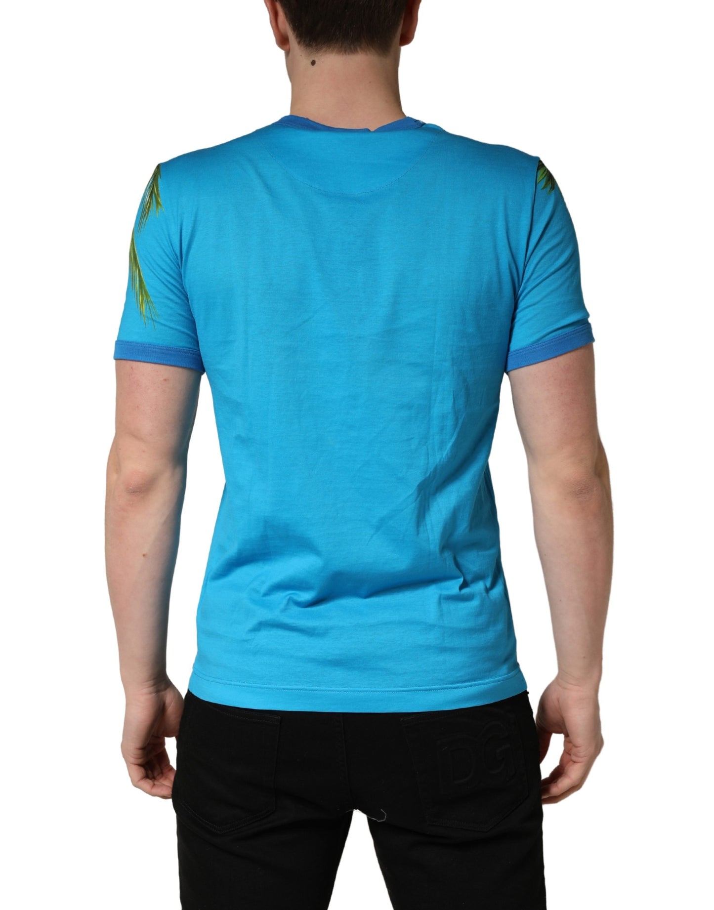Dolce & Gabbana Blue Palm Tree Print Cotton Crew Neck T-shirt