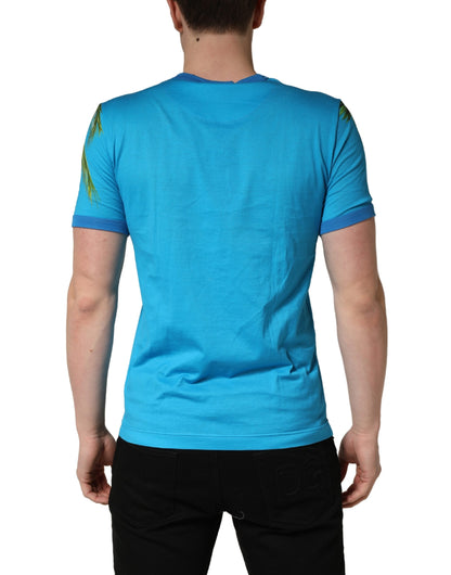Dolce & Gabbana Blue Palm Tree Print Cotton Crew Neck T-shirt