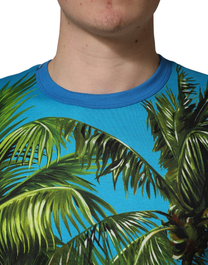Dolce & Gabbana Blue Palm Tree Print Cotton Crew Neck T-shirt
