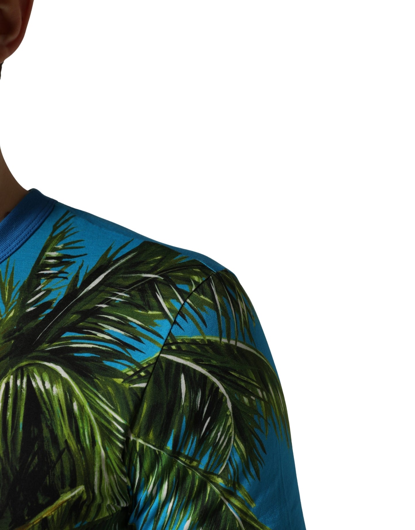 Dolce & Gabbana Blue Palm Tree Print Cotton Crew Neck T-shirt
