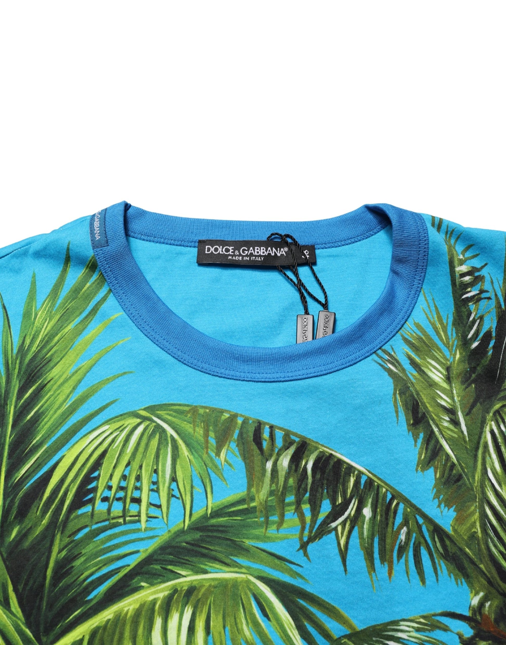 Dolce & Gabbana Blue Palm Tree Print Cotton Crew Neck T-shirt