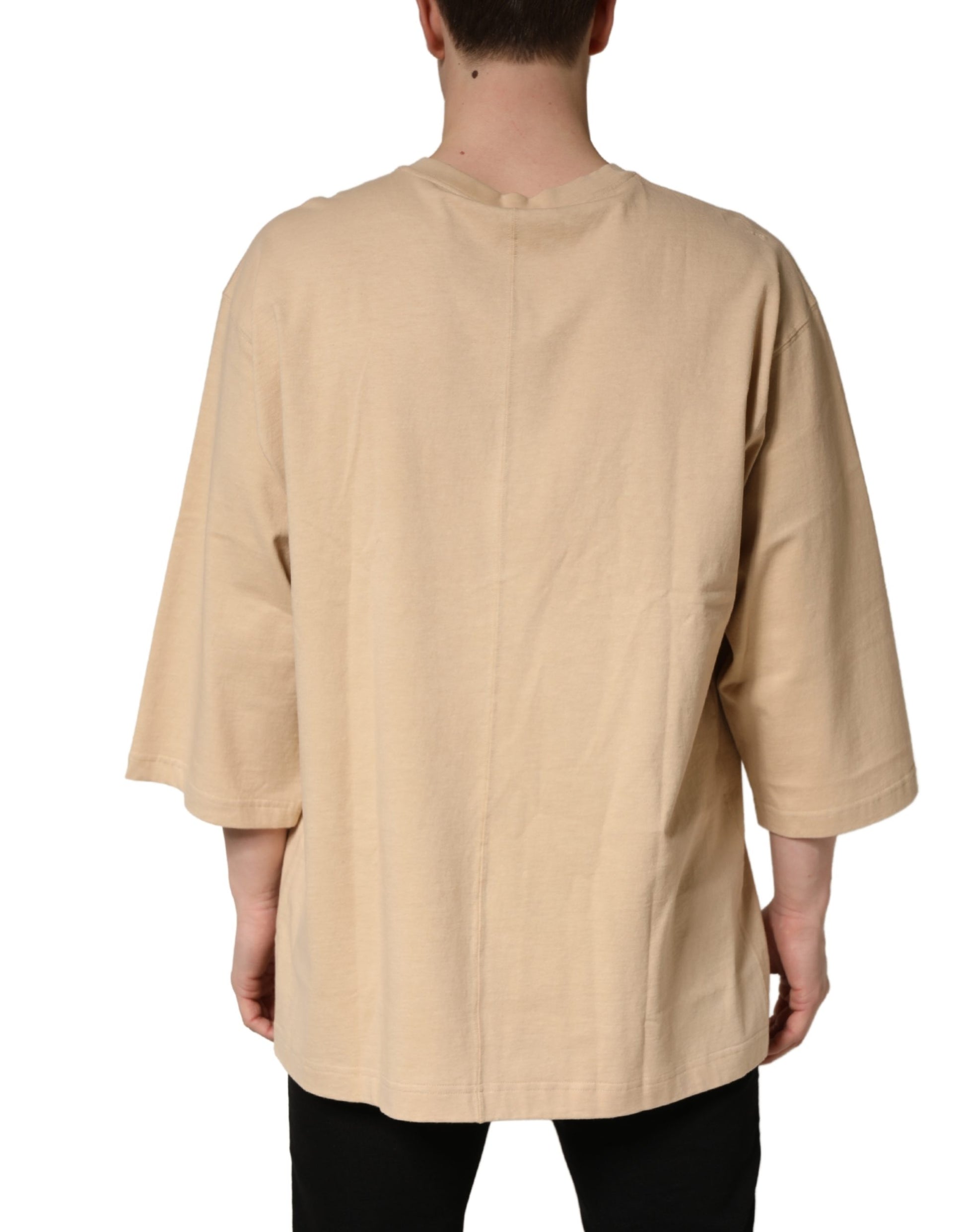Dolce & Gabbana Beige Cotton Roundneck Oversized Fit T-shirt