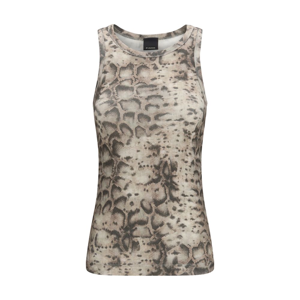PINKO Beige Cotton Snakeskin-Print Tank Top