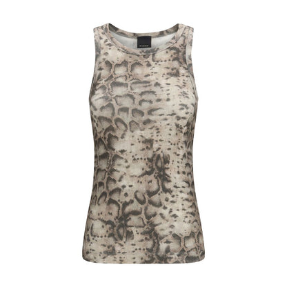 PINKO Beige Cotton Snakeskin-Print Tank Top