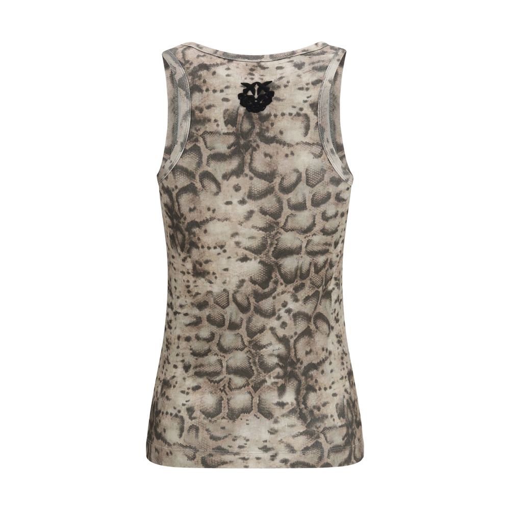 PINKO Beige Cotton Snakeskin-Print Tank Top
