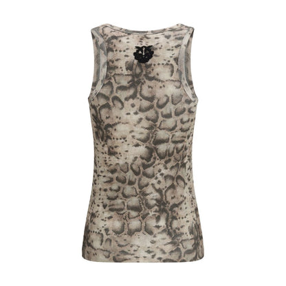 PINKO Beige Cotton Snakeskin-Print Tank Top