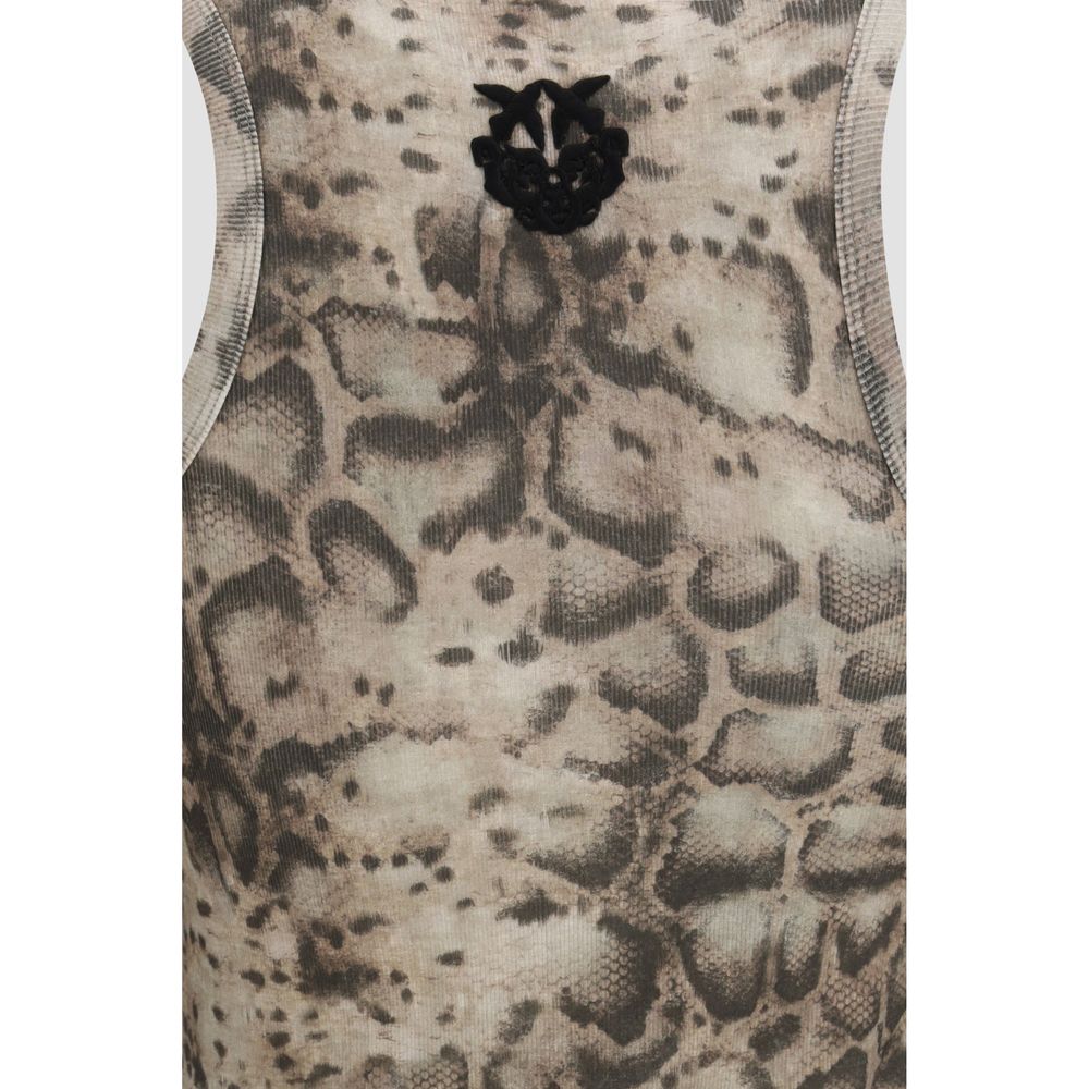 PINKO Beige Cotton Snakeskin-Print Tank Top