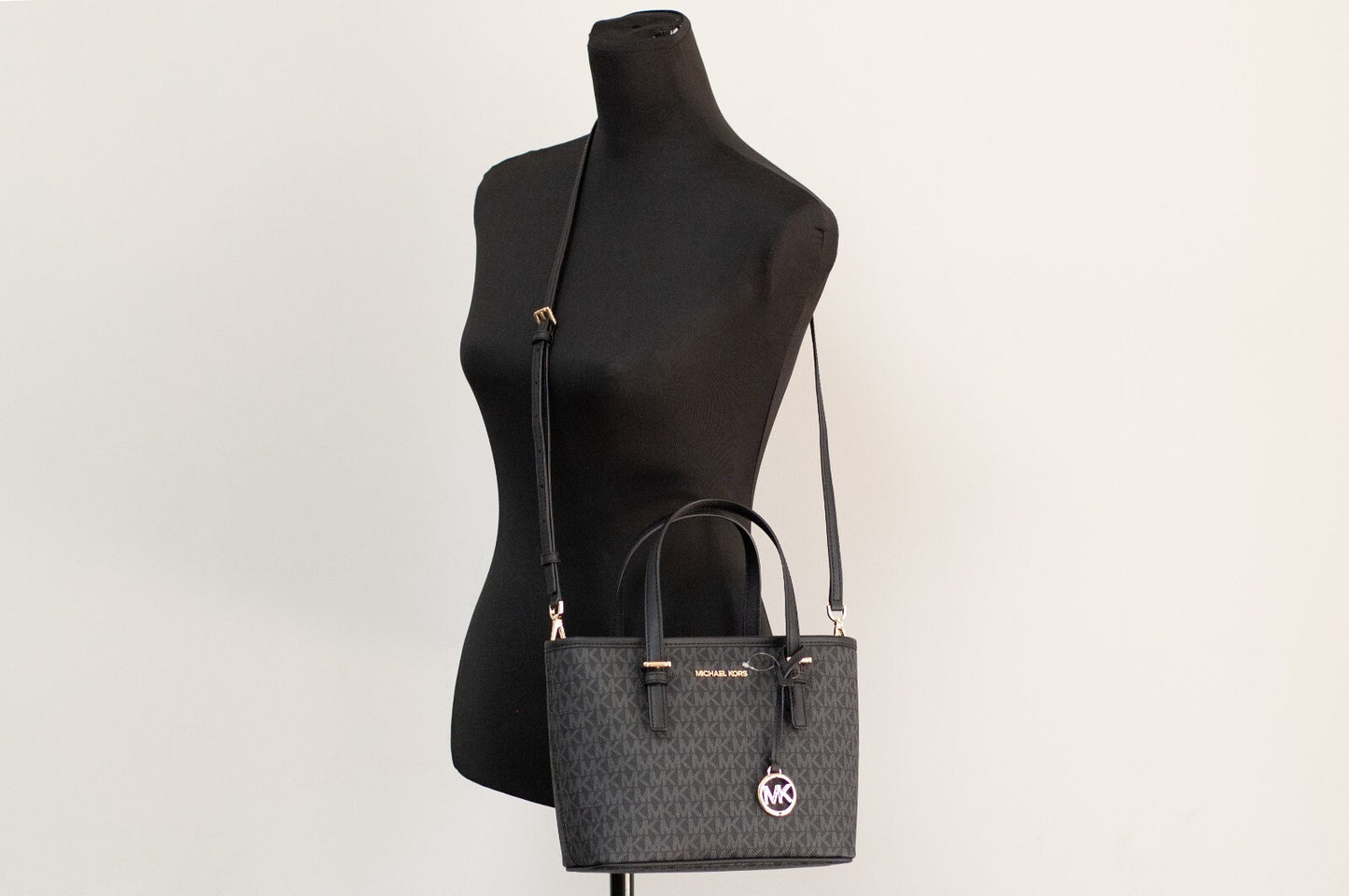 Michael Kors XS Carry All Jet Set Travel Women’s Tote in Black Signature with Gold Accents