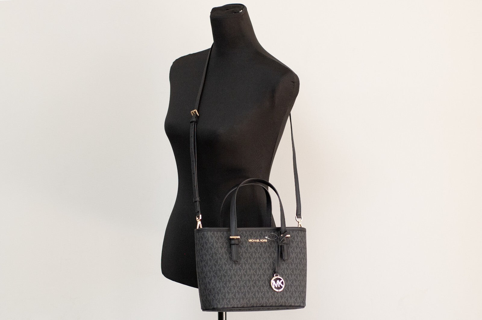 Michael Kors XS Carry All Jet Set Travel Women’s Tote in Black Signature with Gold Accents