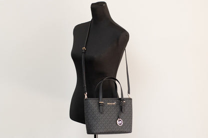 Michael Kors XS Carry All Jet Set Travel Women’s Tote in Black Signature with Gold Accents