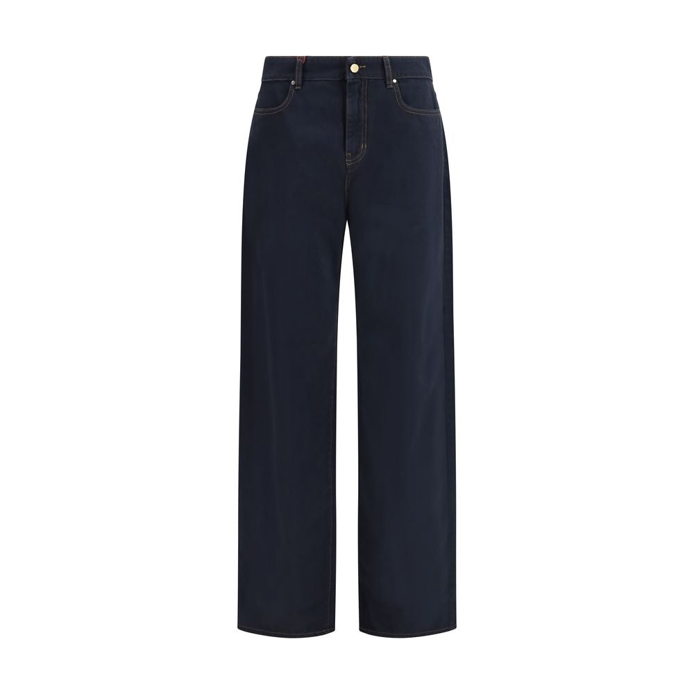 Max Mara Blue Cotton Casual Pants - Elegantly Tailored Baggy Fit