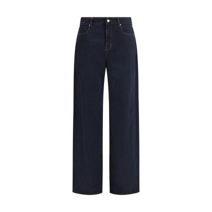 Max Mara Blue Cotton Casual Pants - Elegantly Tailored Baggy Fit