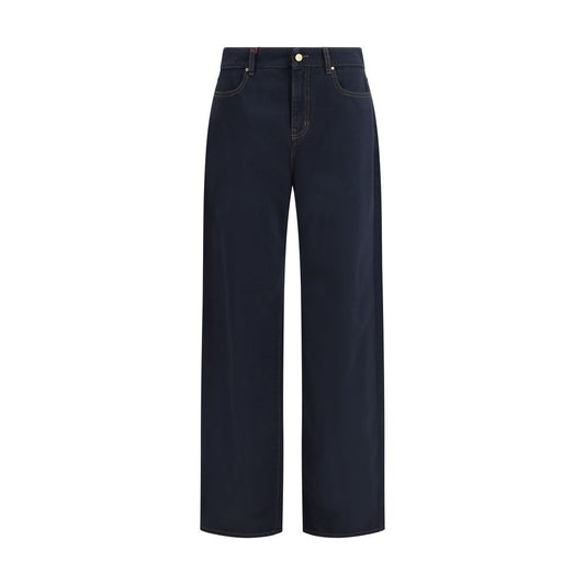 Max Mara Blue Cotton Casual Pants - Elegantly Tailored Baggy Fit