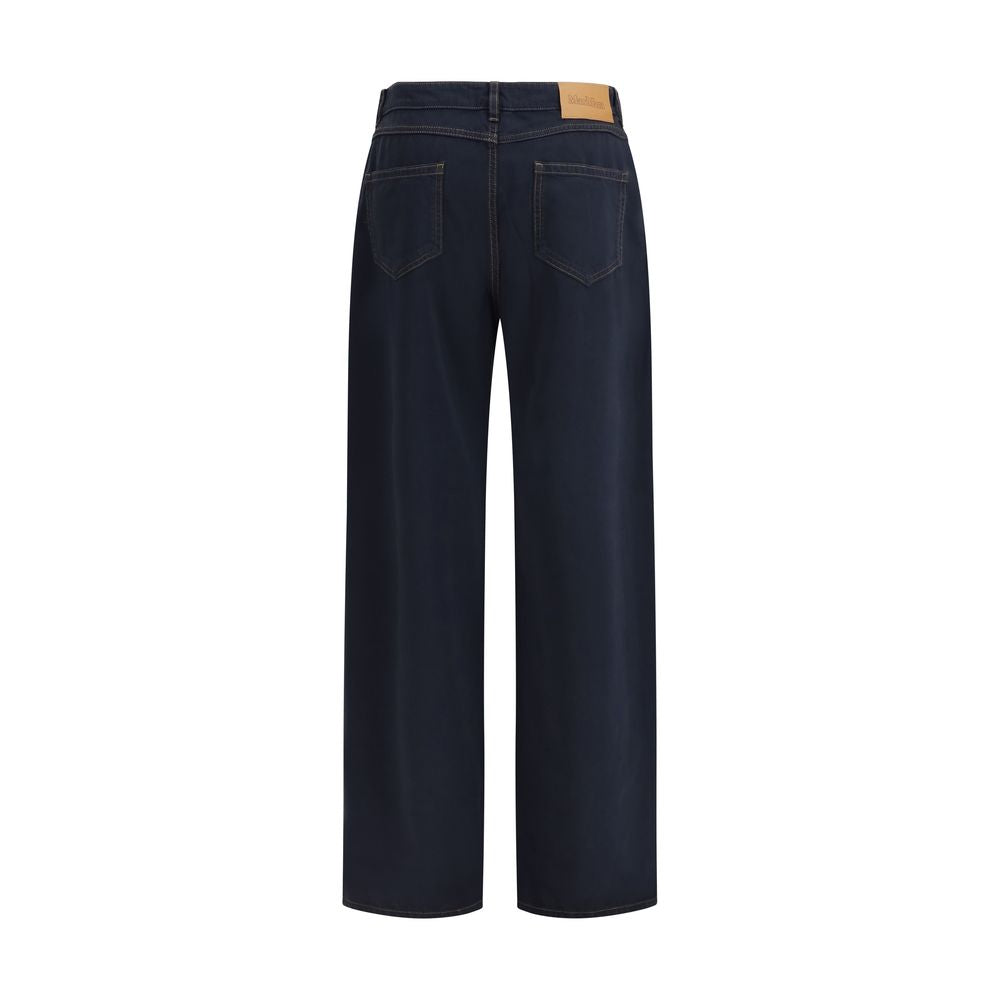 Max Mara Blue Cotton Casual Pants - Elegantly Tailored Baggy Fit