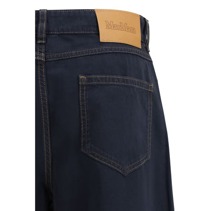 Max Mara Blue Cotton Casual Pants - Elegantly Tailored Baggy Fit