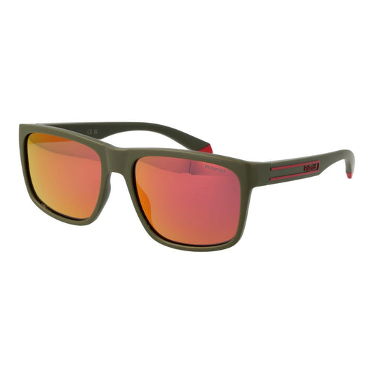 Polaroid Bicolor Sunglasses – Green Plastic Frame, Mirrored Lenses