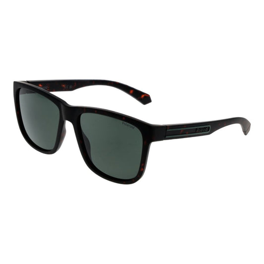 Polaroid Men’s Sunglasses – Brown Plastic Frame, Green Lenses