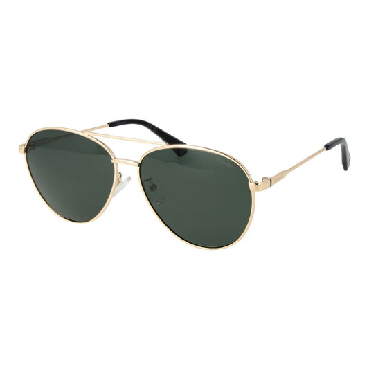 Polaroid Unisex Sunglasses – Golden Metal Frame, Green Polarized Lenses