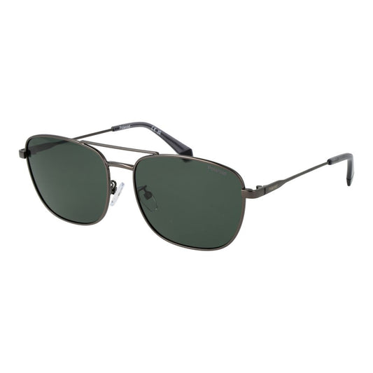 Polaroid Men's Sunglasses – Grey Stainless Steel Frame, Green Lenses